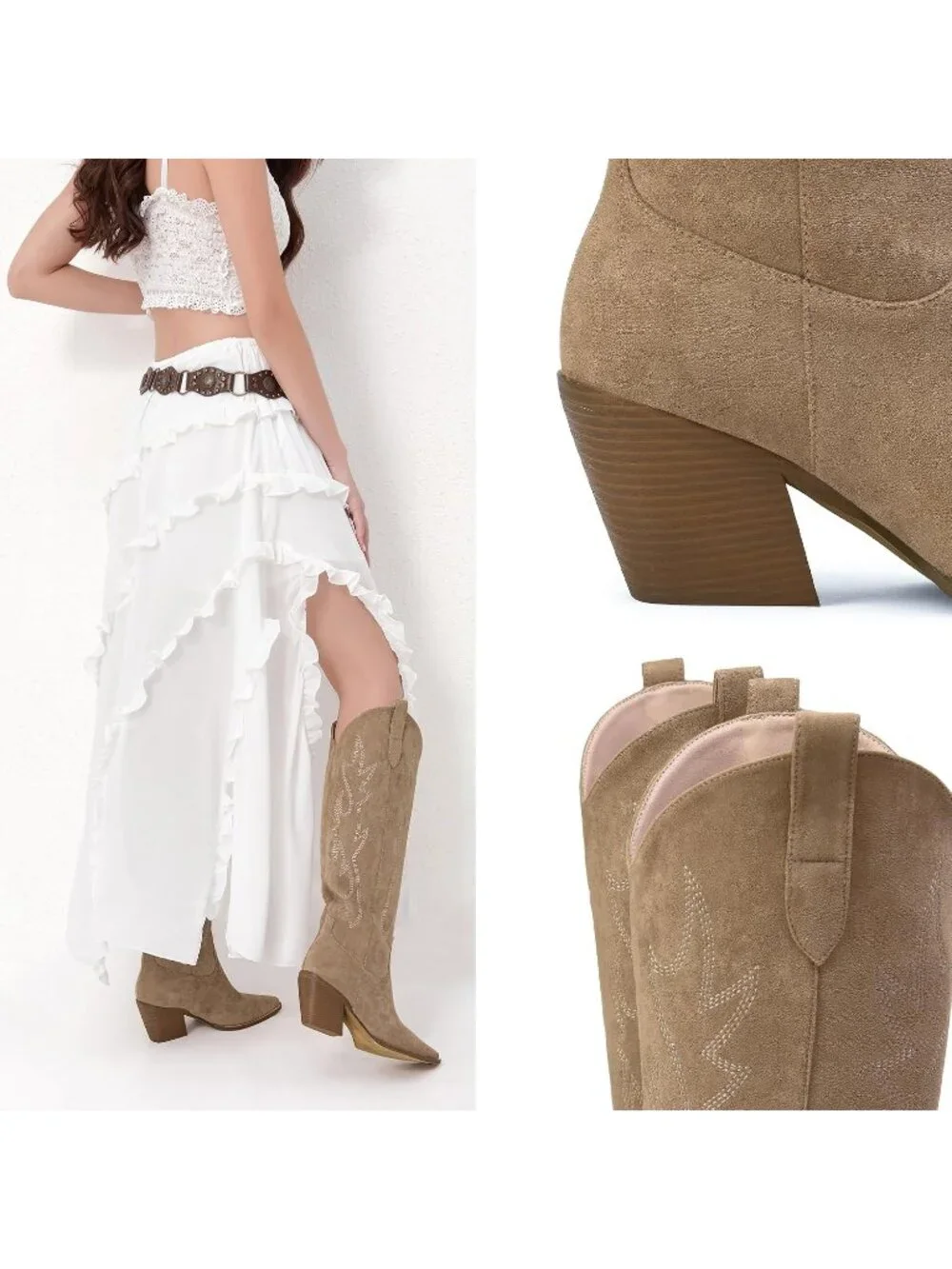 Women's Nude Pointed Toe Faux Leather Block Heel Heel Over The Knee Boots